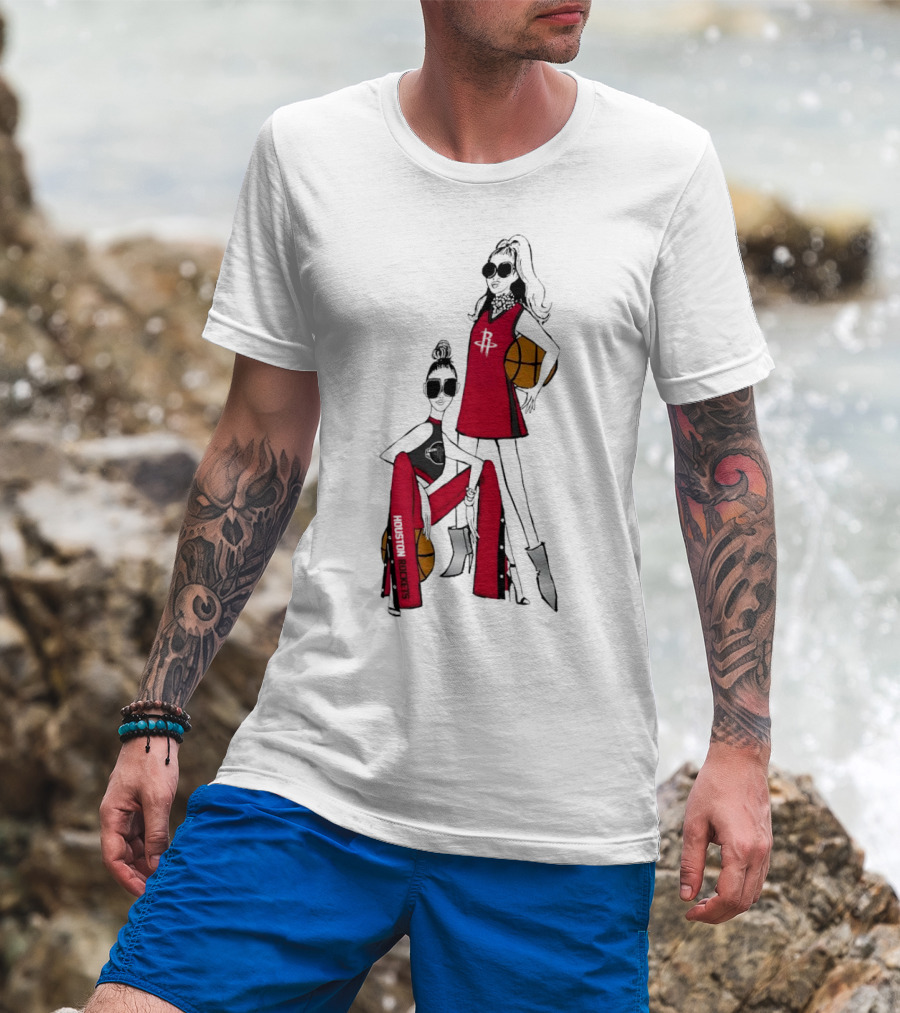 Houston Rockets G-III 4Her Basketball Girls Fitted Red Fashion Style With Basketballs T-Shirt