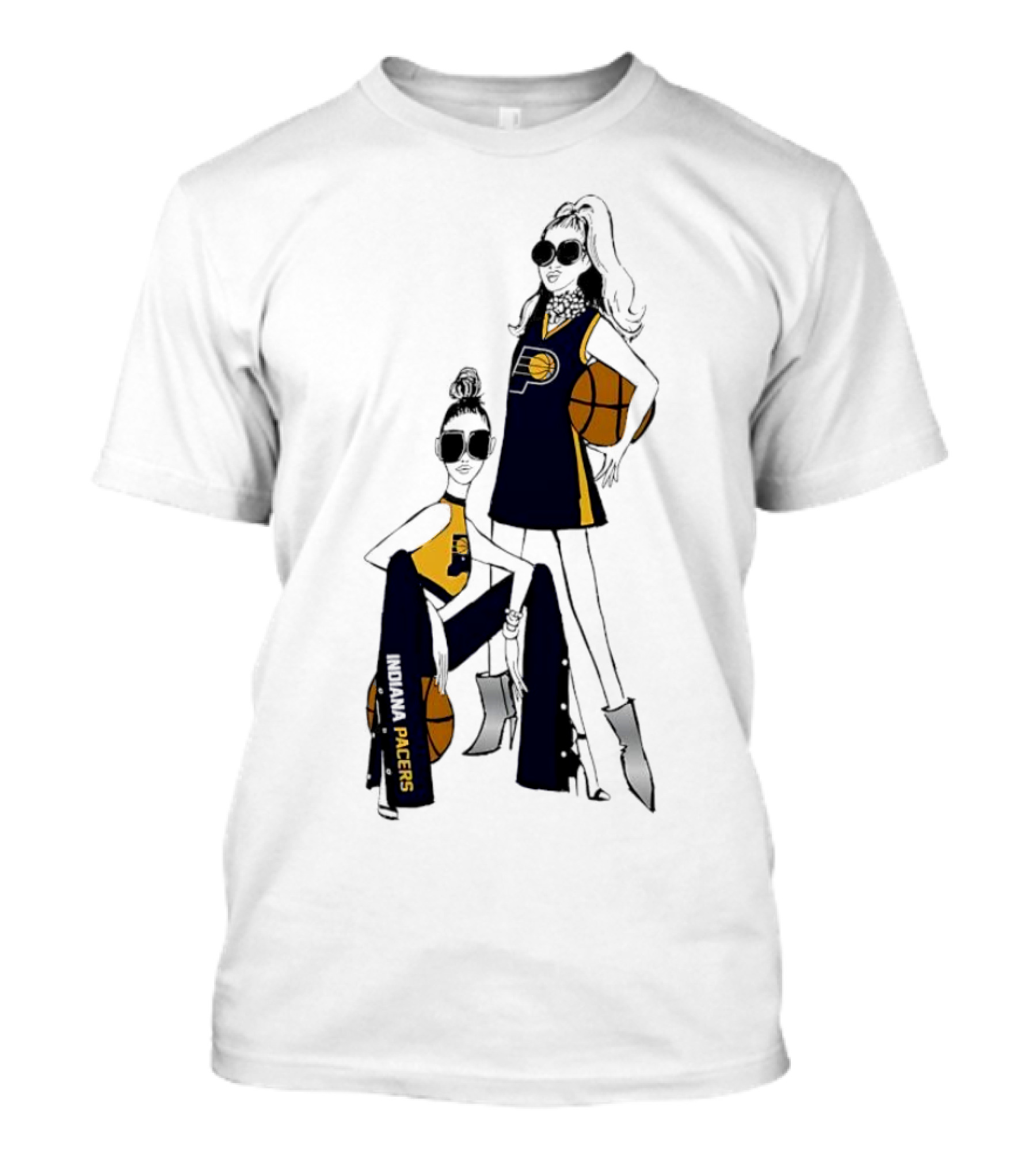 Indiana Pacers G-III 4Her Basketball Girls Fitted Fashion Illustration With Basketballs T-Shirt