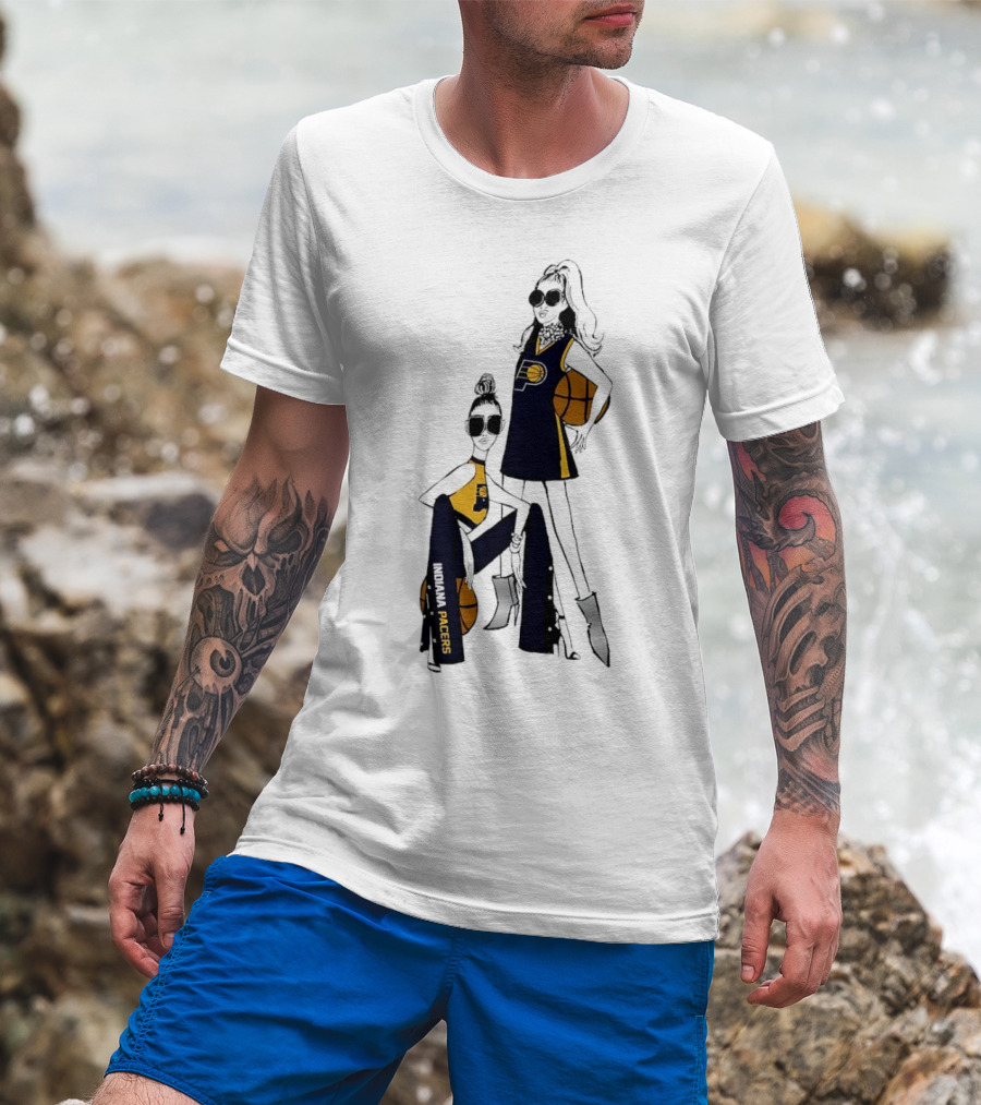 Indiana Pacers G-III 4Her Basketball Girls Fitted Fashion Illustration With Basketballs T-Shirt