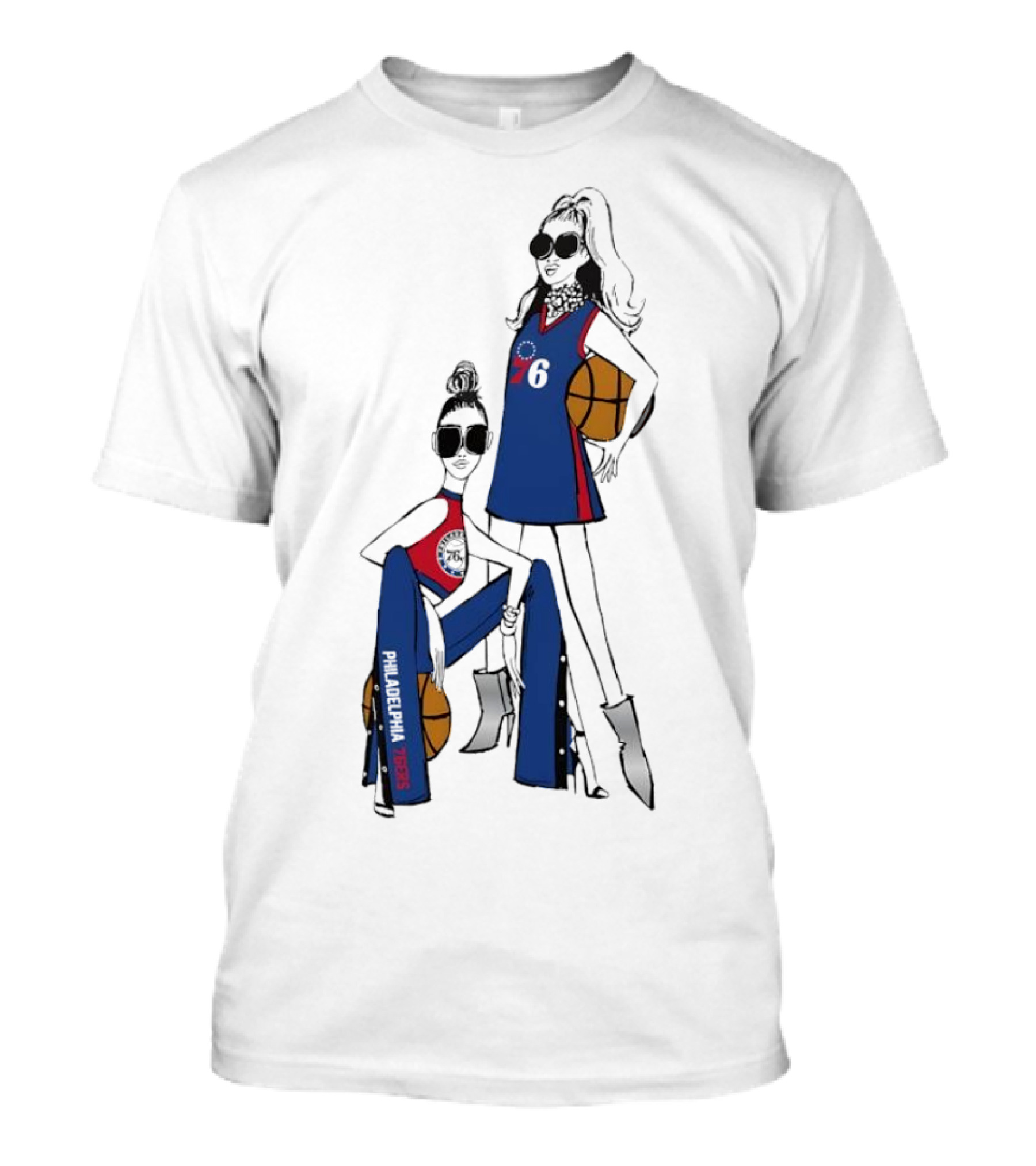Philadelphia 76ers G-III 4Her Basketball Girls Fitted Blue And Red 76 Jersey And Pants With Basketball T-Shirt