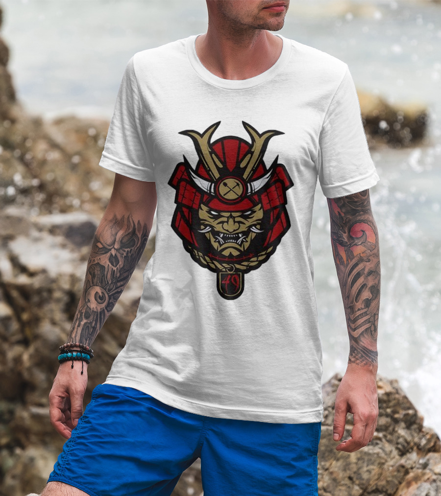 San Francisco 49ers Samurai Head With Crossed Axes And Number 49 T-Shirt