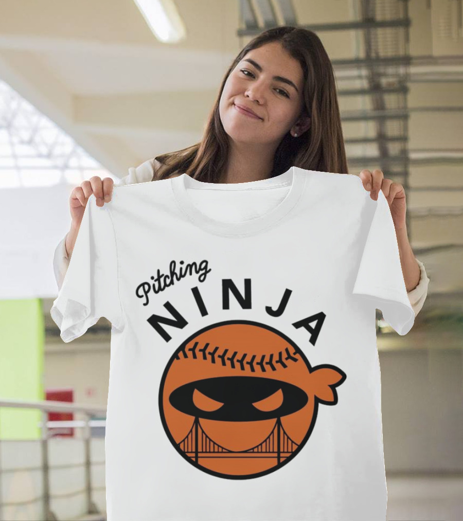 Pitching Ninja San Francisco Giants Orange Ball Face With Bridge T-Shirt