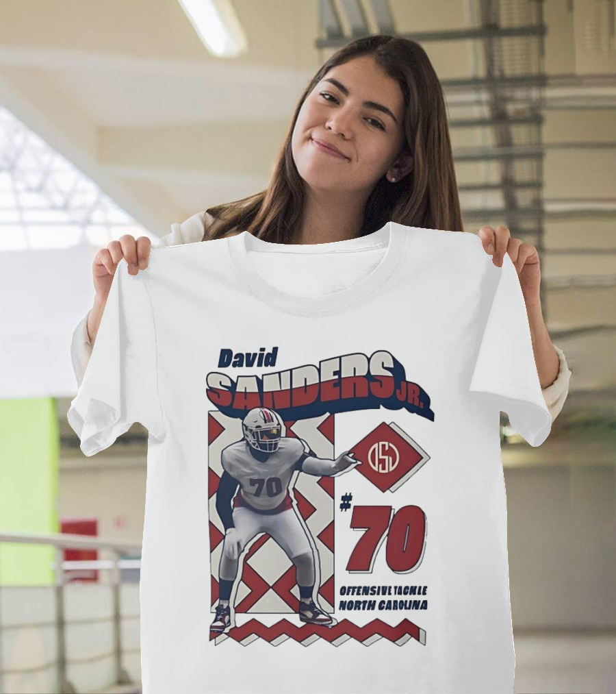 David Sanders Jr. 70 Offensive Tackle North Carolina Retro Football T-Shirt