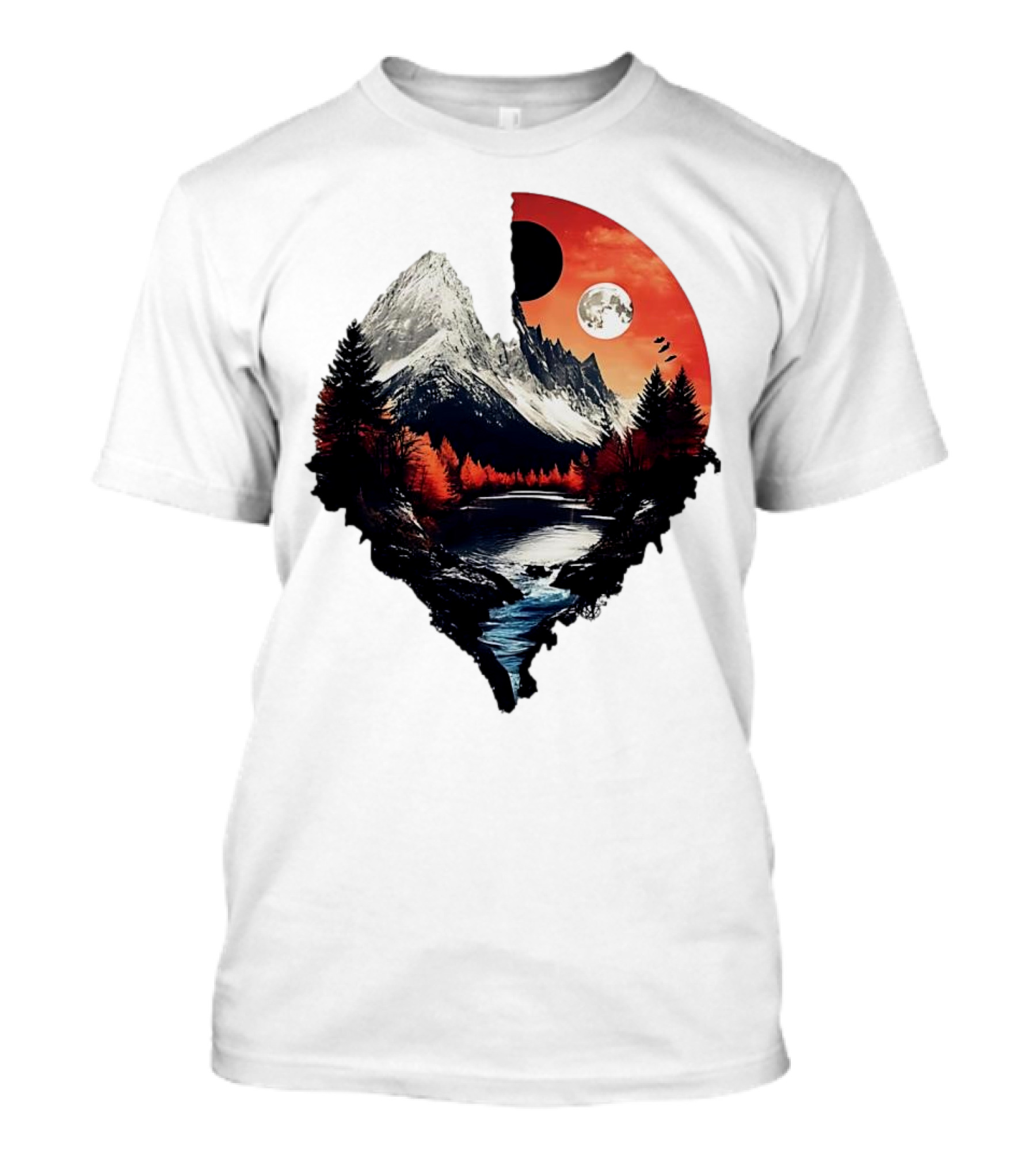 For Friends Family Couple Nature Mountain Sunset River Moon Forest T-Shirt