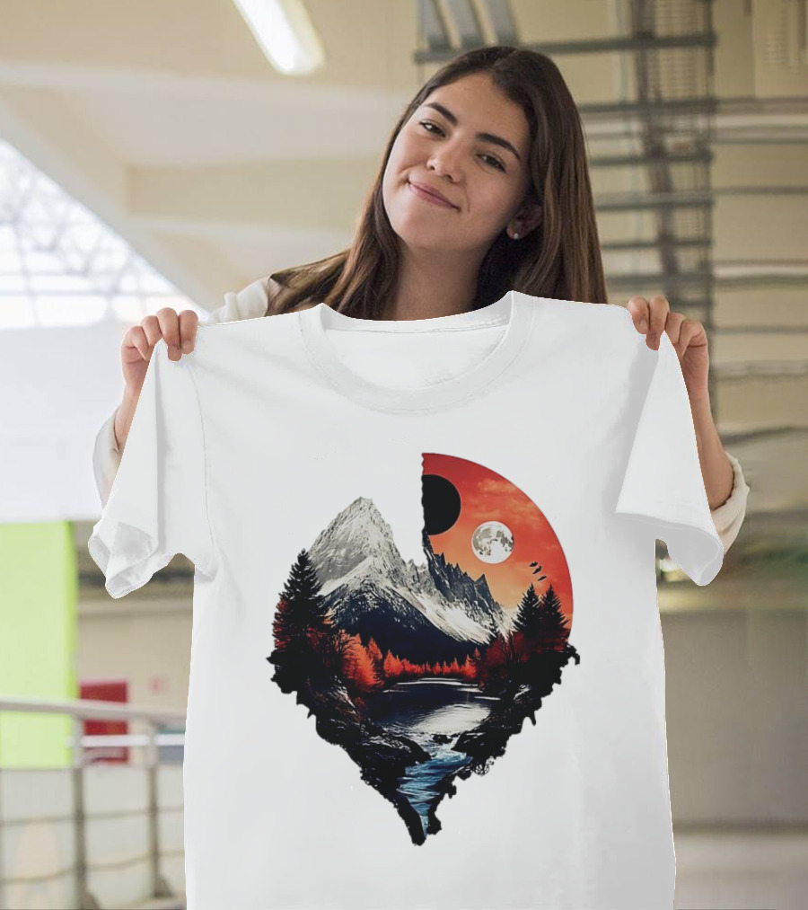 For Friends Family Couple Nature Mountain Sunset River Moon Forest T-Shirt