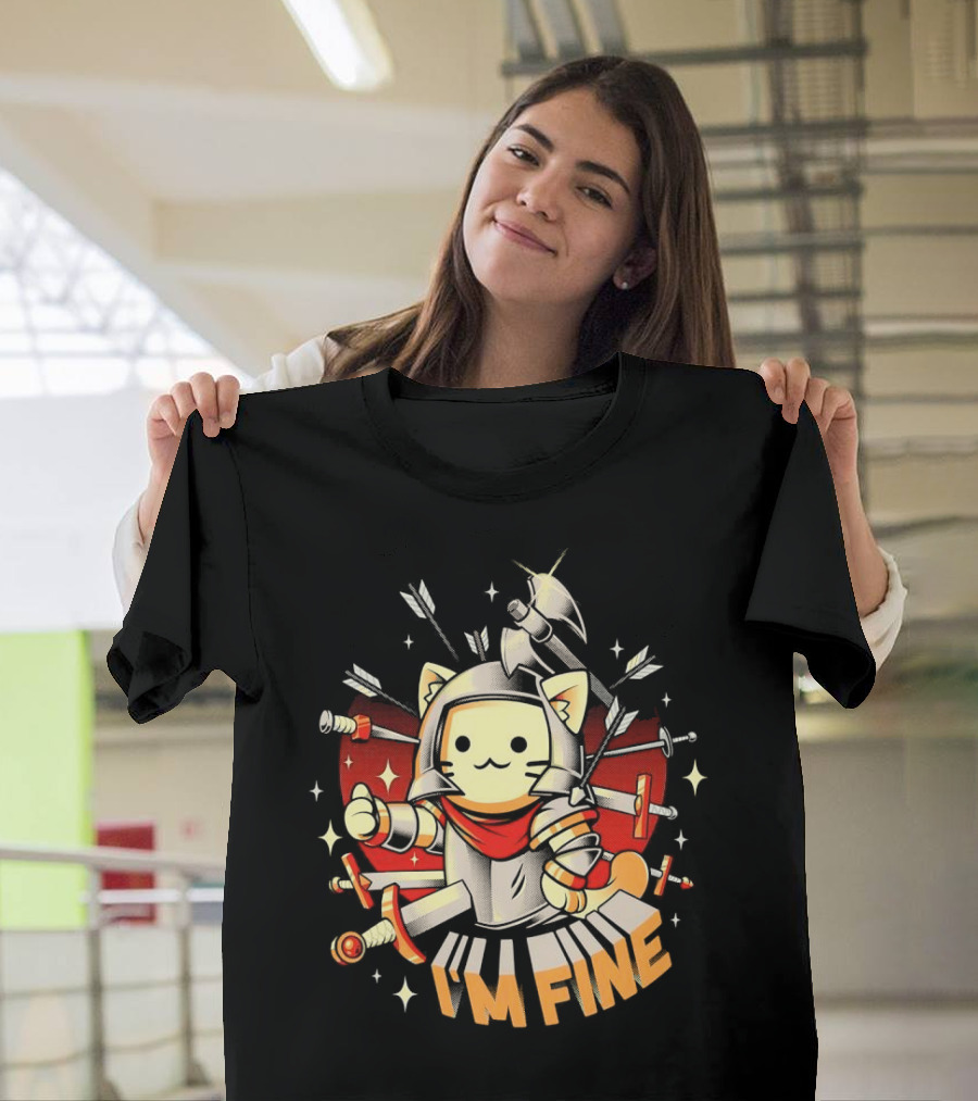 I'm Fine Soldier Cat with Armor and Weapons T-Shirt