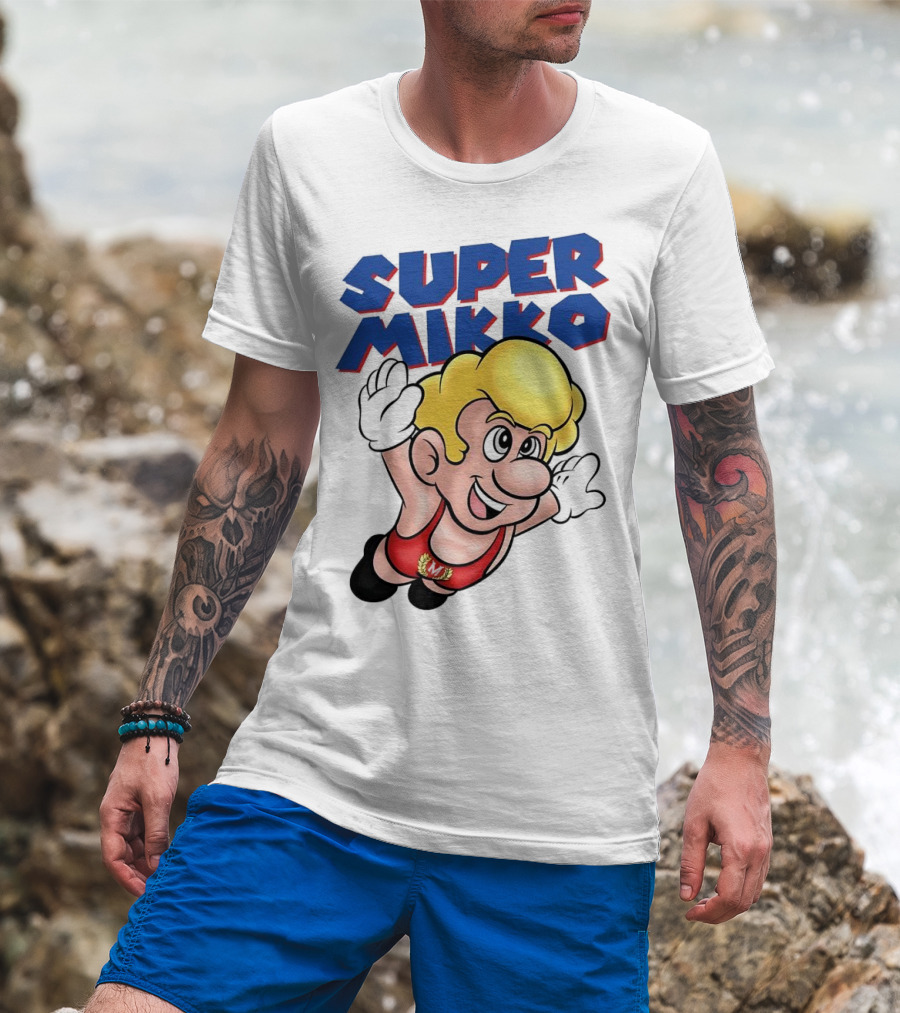 Super Mikko Flying Character Parody Super Mario Game T-Shirt