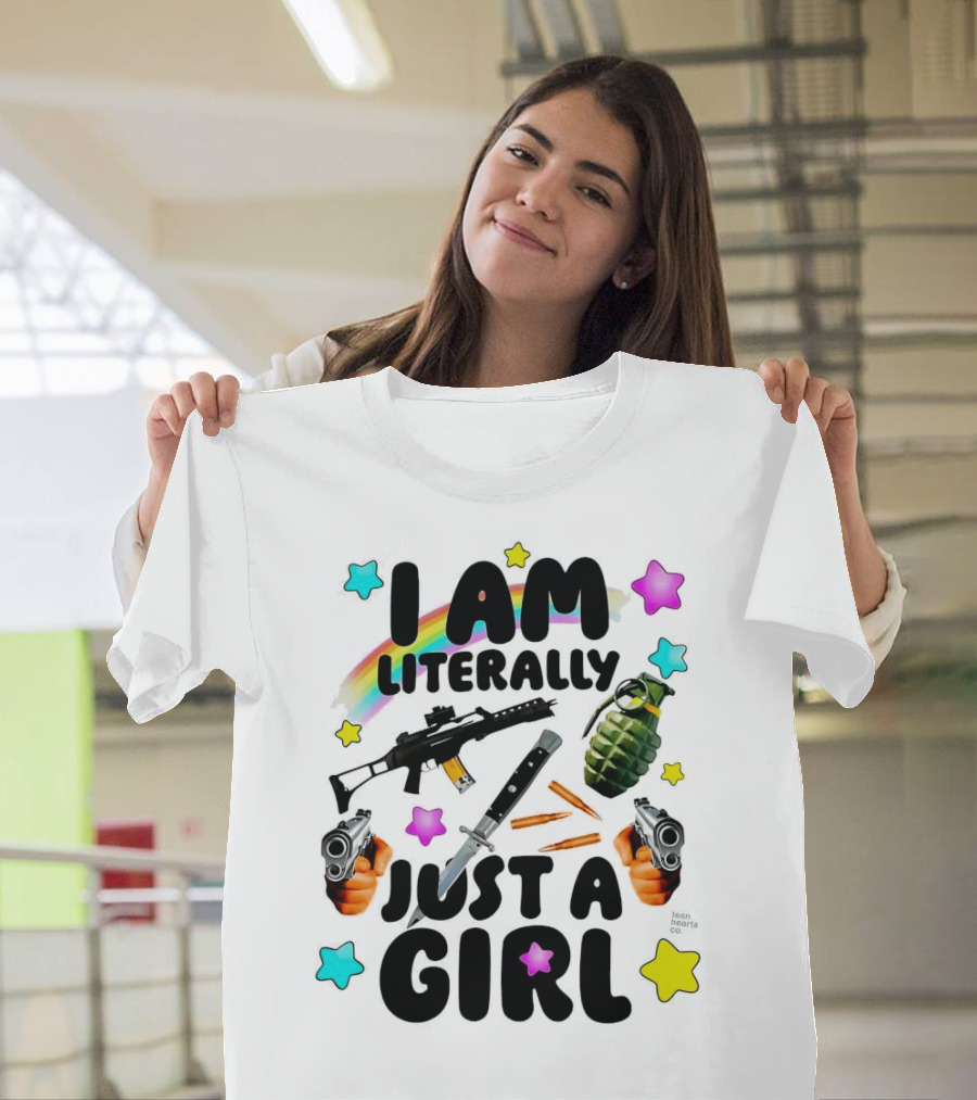 I Am Literally Just A Girl Rainbow Grenade Stars Guns T-Shirt