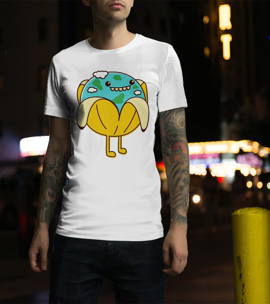 The World Has Gone Bananas Earth In A Peel With Clouds And Smiley Face T-Shirt