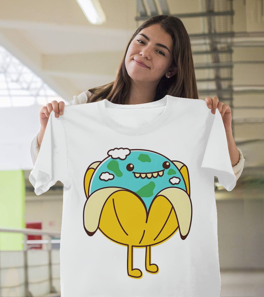 The World Has Gone Bananas Earth In A Peel With Clouds And Smiley Face T-Shirt