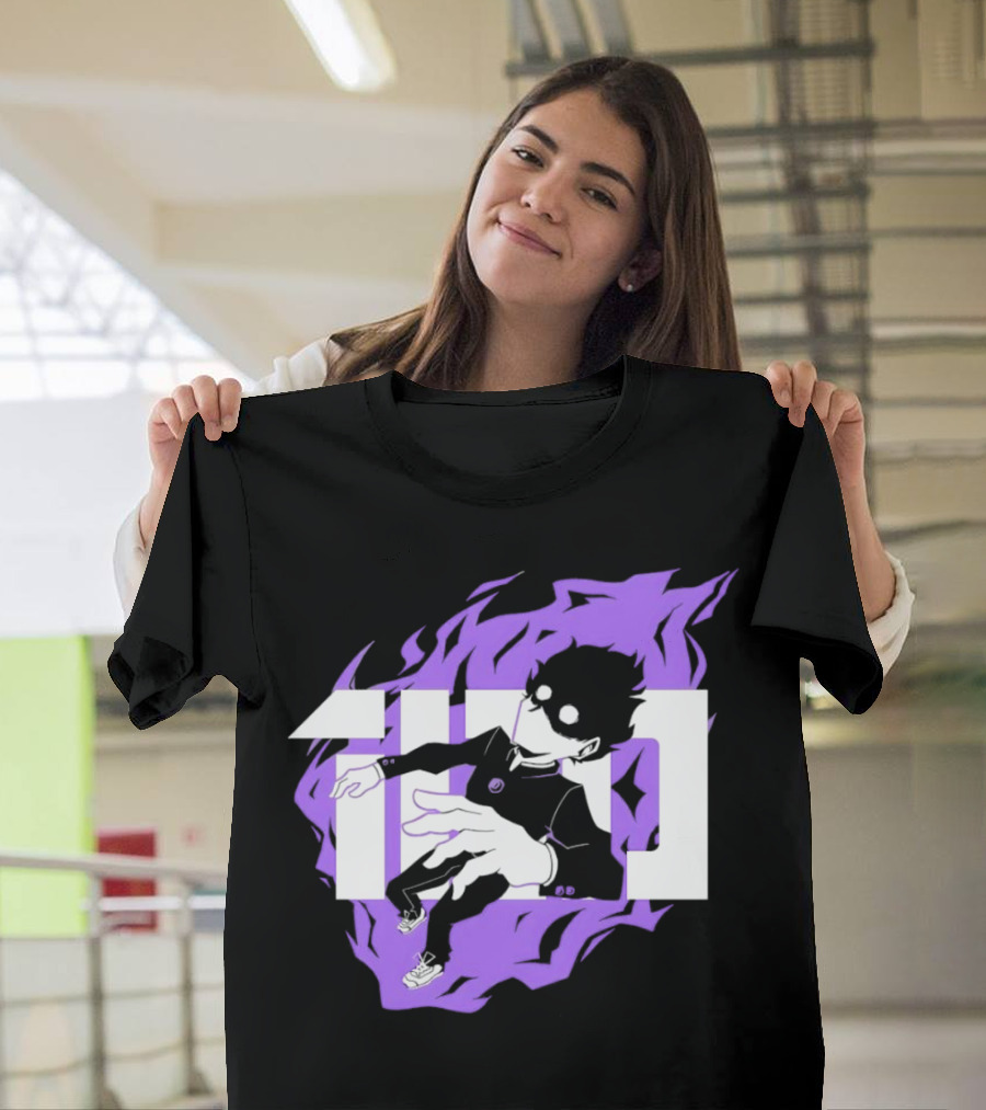 Mob Psycho 100 Psyched Out Character With Purple Aura And Bold Typography T-Shirt