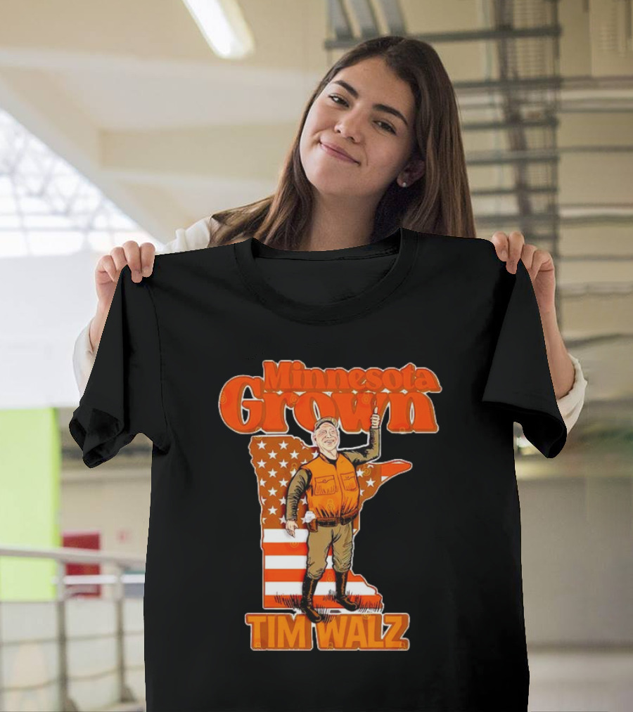 Minnesota Grown Tim Walz Thumbs Up American Flag State Outline T-Shirt