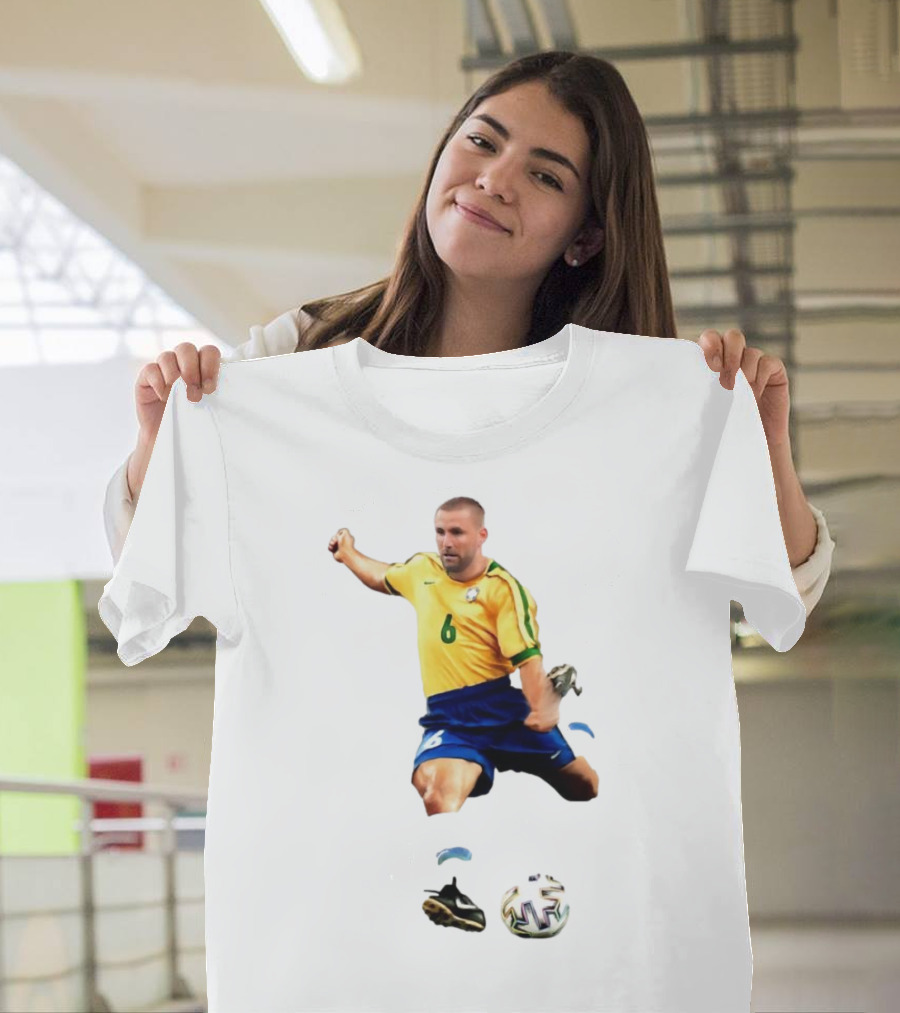 Shawberto Carlos Footballer in Brazilian Kit with Ball T-Shirt