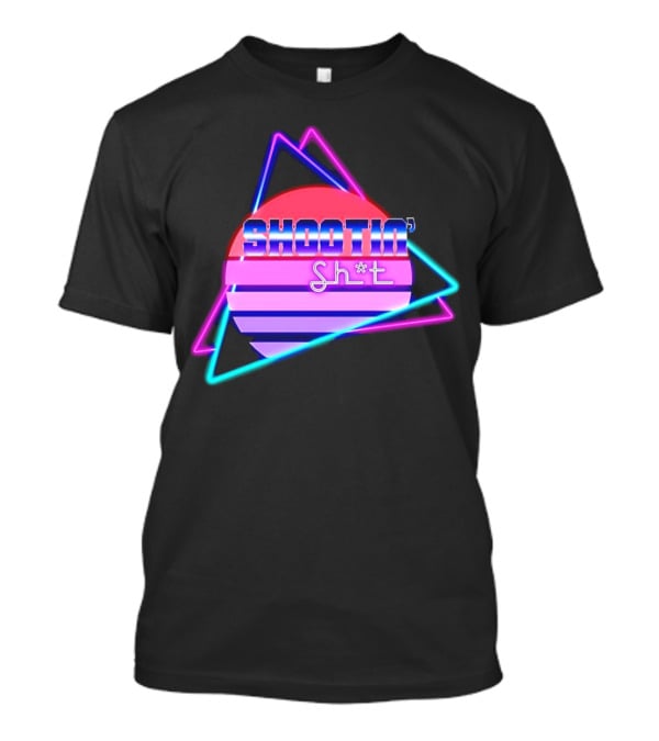 Shootin’ Sh*t Neon Retro 80's Style Triangles And Sunset Stripes T-Shirt