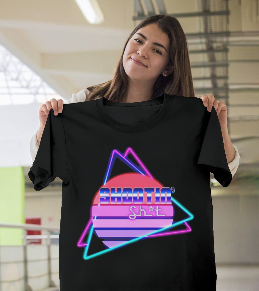 Shootin’ Sh*t Neon Retro 80's Style Triangles And Sunset Stripes T-Shirt