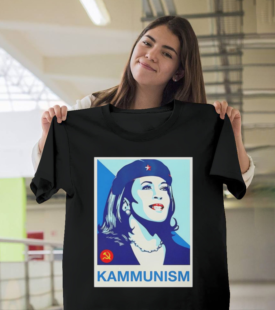 Kamala Harris Kammunism 2024 Iconic Revolution Style with Red Star Beret and Socialist T-Shirt