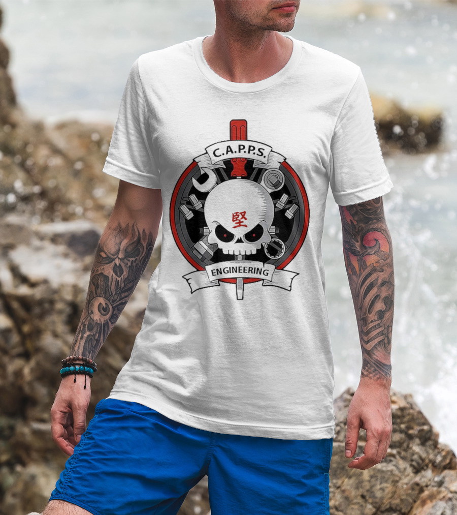 C.A.P.P.S. Engineering Skull With Tools And Red T-Shirt