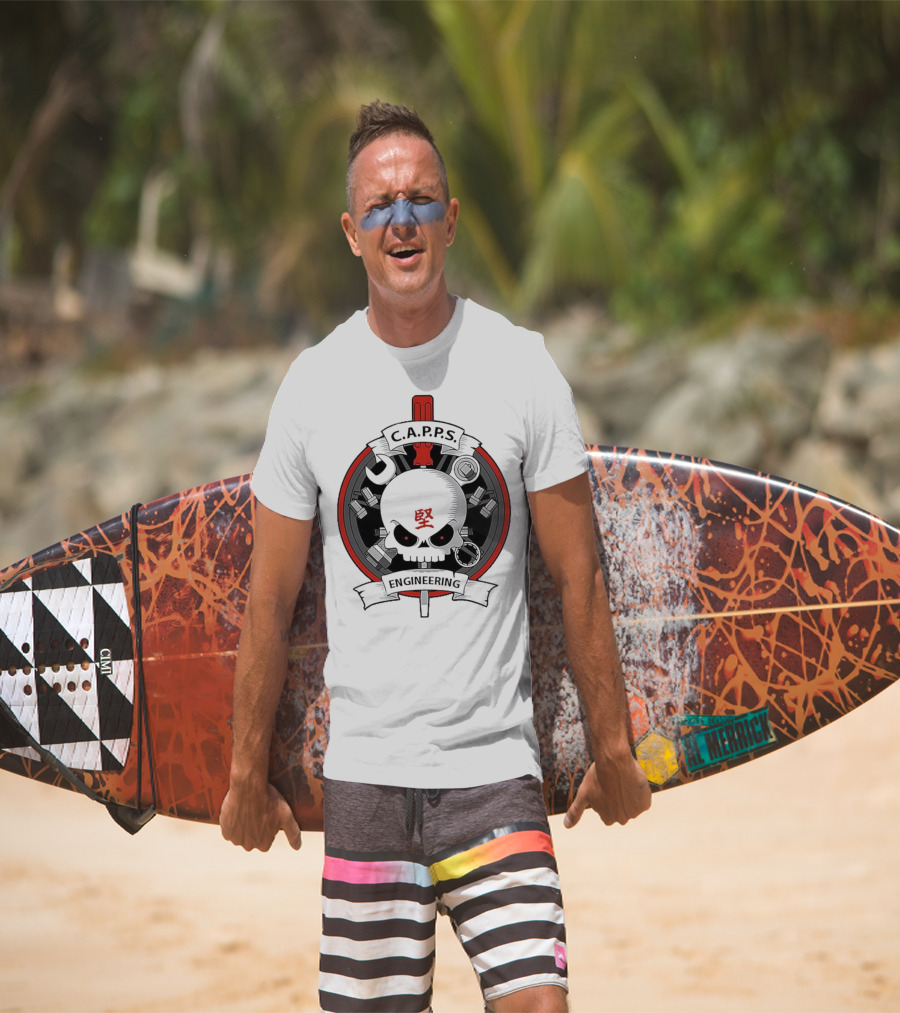 C.A.P.P.S. Engineering Skull With Tools And Red T-Shirt