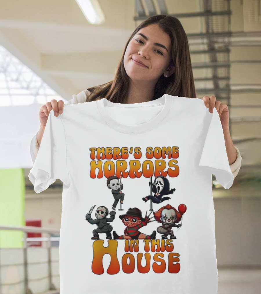 There's Some Horrors in This House Chibi Horror Movie Characters T-Shirt