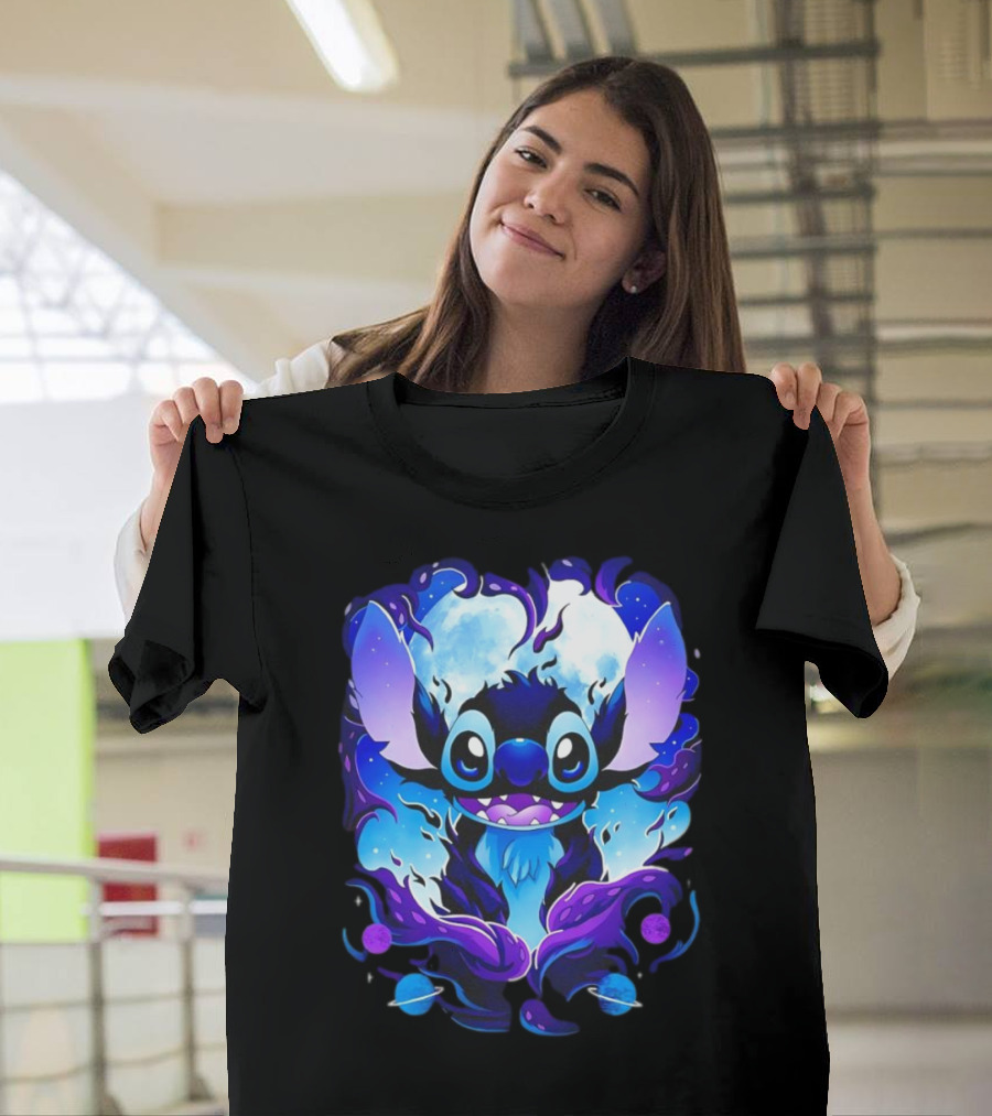 Stitch Experiment 626 Cosmic Darkness Cartoon T-Shirt