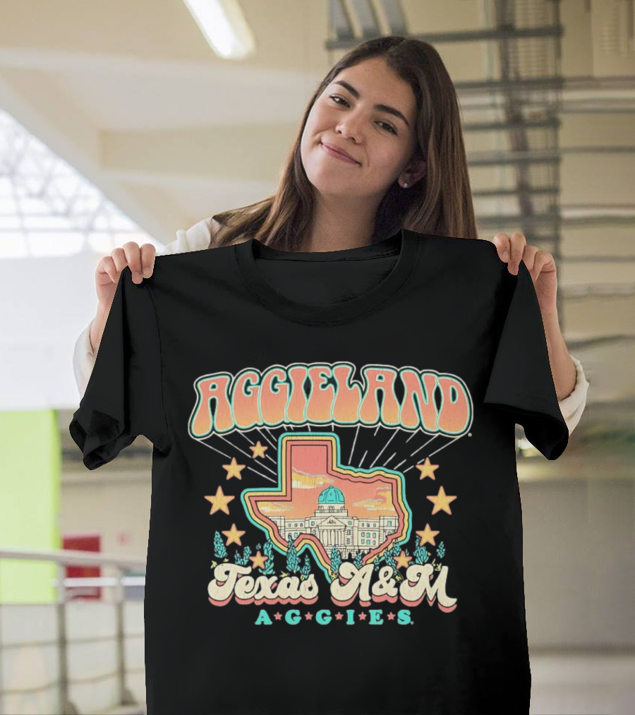 Aggieland Texas A&M Aggies Fiesta With Texas Outline And Stars T-Shirt
