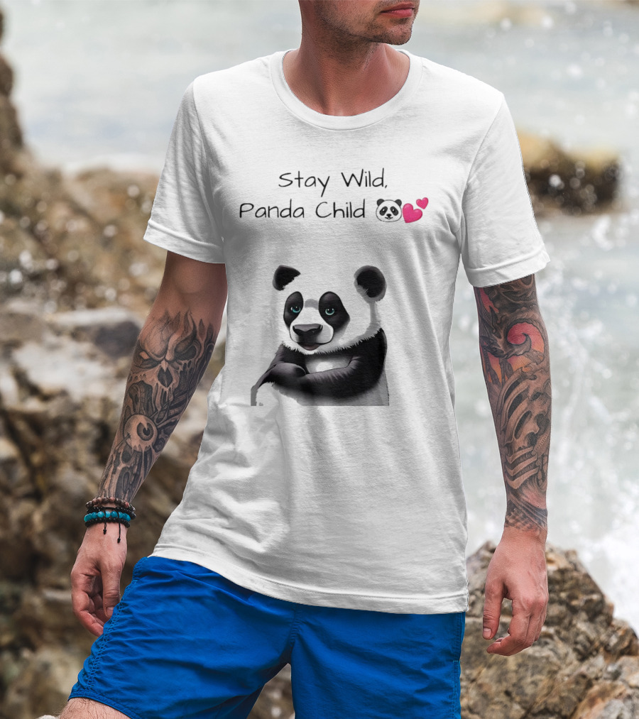 Stay Wild Panda Child Cute Emoji Panda Hearts T-Shirt