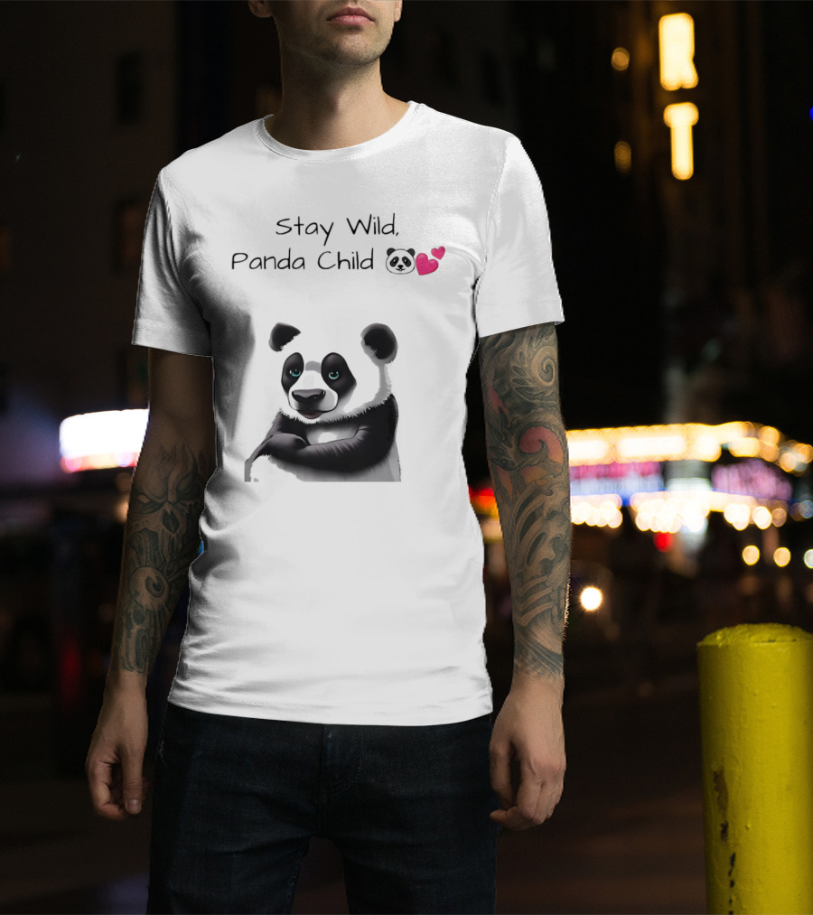 Stay Wild Panda Child Cute Emoji Panda Hearts T-Shirt