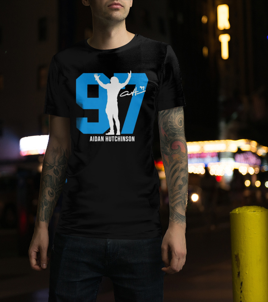 Aidan Hutchinson 97 Detroit Lions Silo Signature T-Shirt