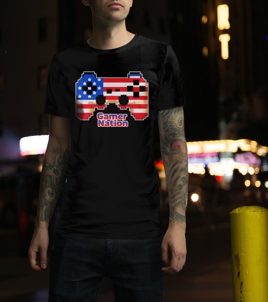 American Flag Pixel Art Gamer Nation Controller T-Shirt