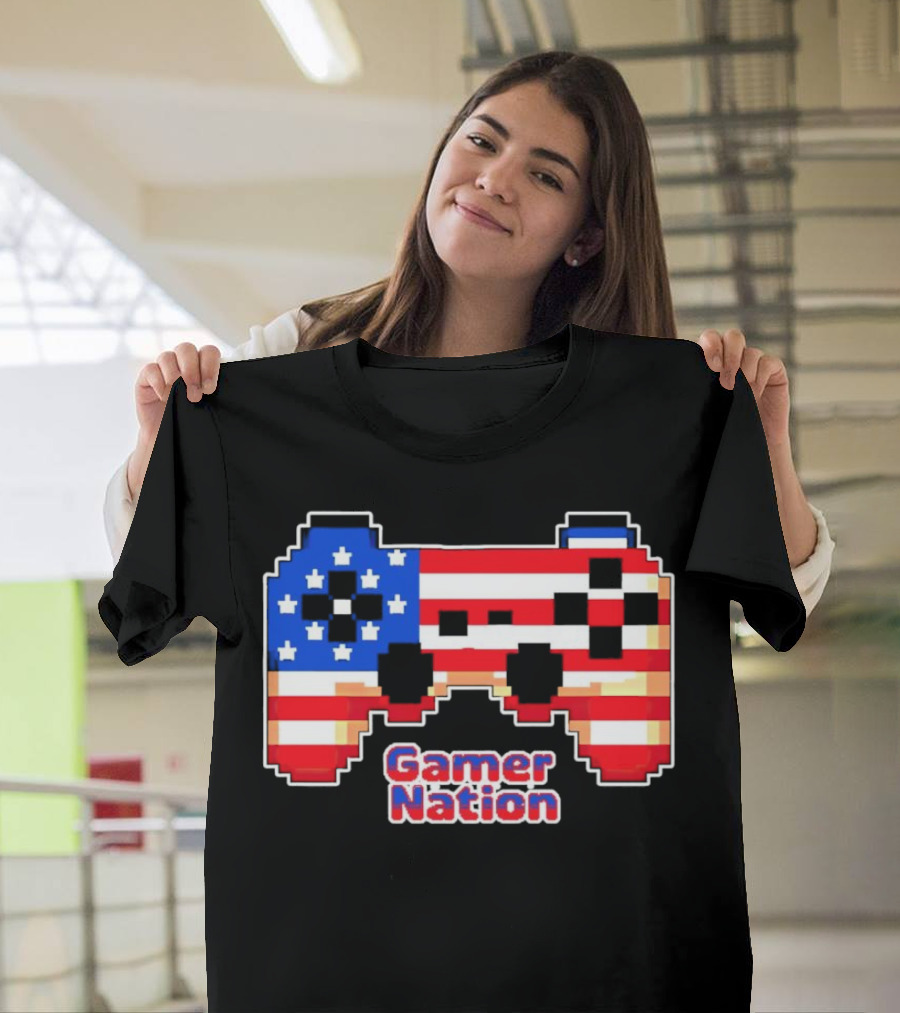 American Flag Pixel Art Gamer Nation Controller T-Shirt