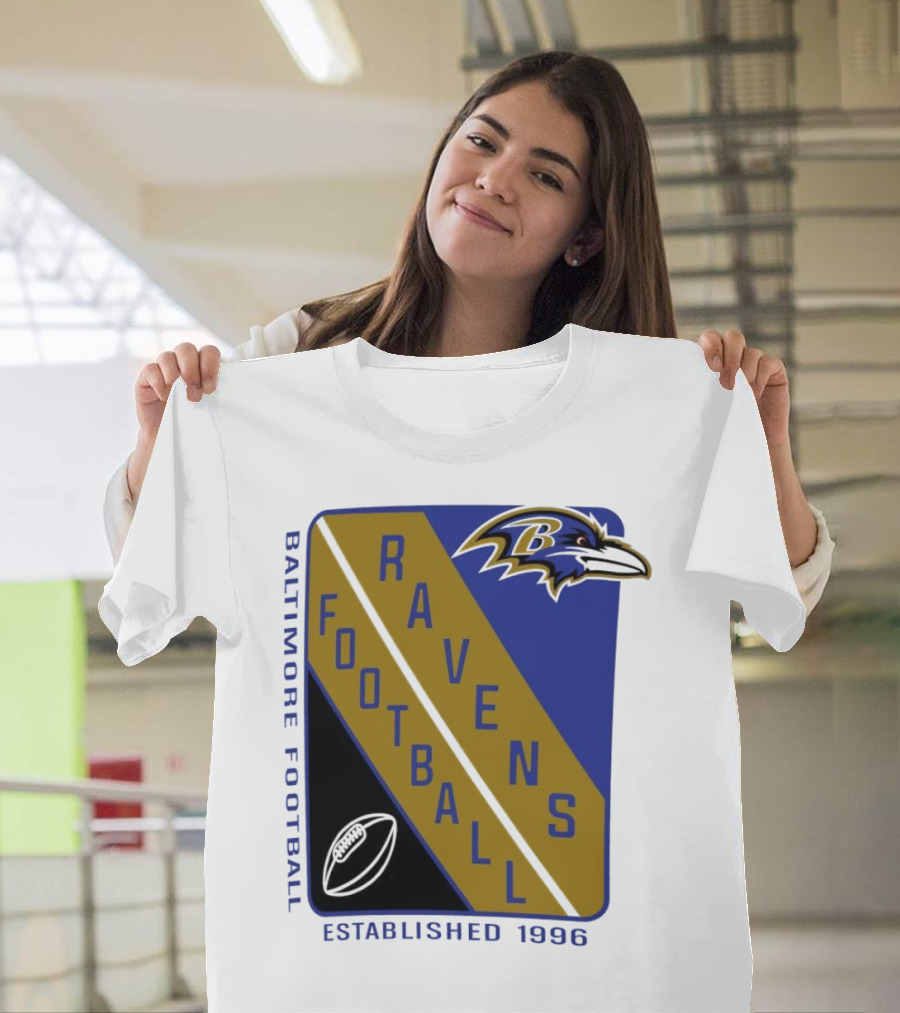 Baltimore Ravens Football Established 1996 Shield Logo Ravens Head T-Shirt