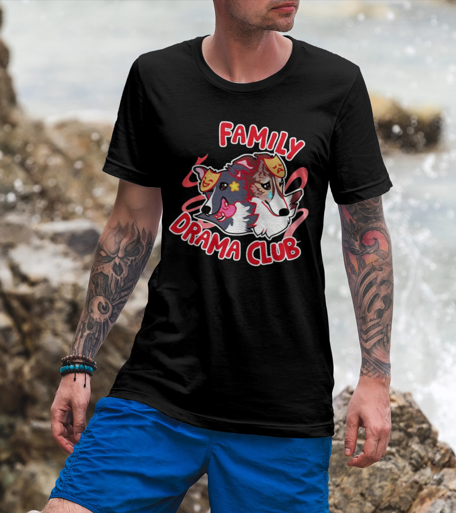 FAMILY DRAMA CLUB Dog Faces With Theater Masks T-Shirt