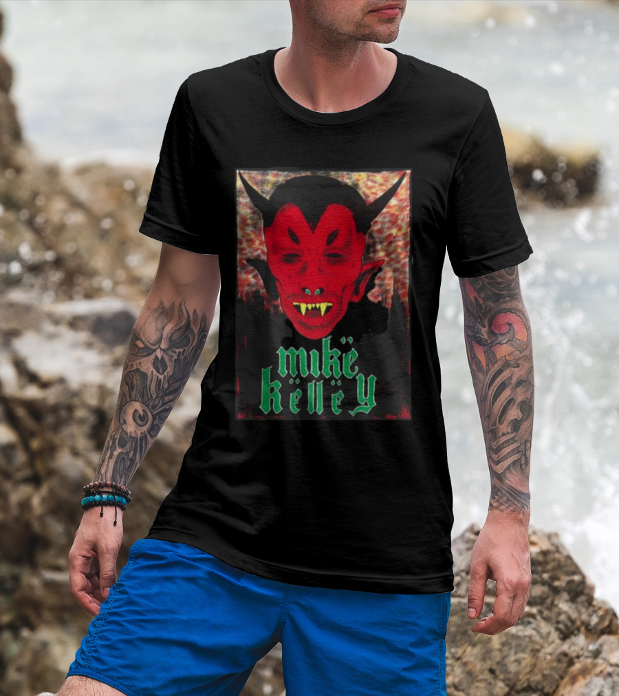 Mike Kelley Satan's Nostrils Devil Face Red With Green Gothic Text T-Shirt