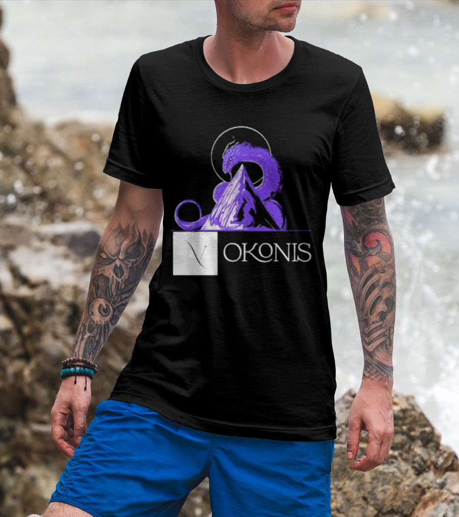 Vokonis Purple Dragon Coiled On Mountain Peak With Crescent Moon T-Shirt