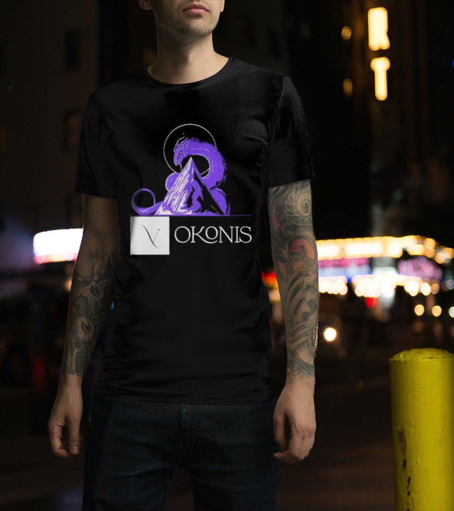 Vokonis Purple Dragon Coiled On Mountain Peak With Crescent Moon T-Shirt