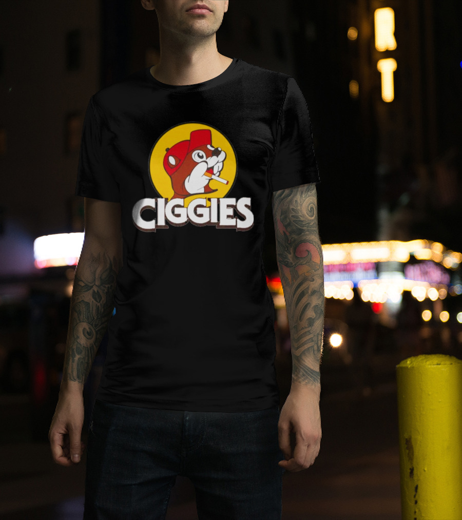 Ciggies Beanie Cap Cartoon Rodent Smoking T-Shirt