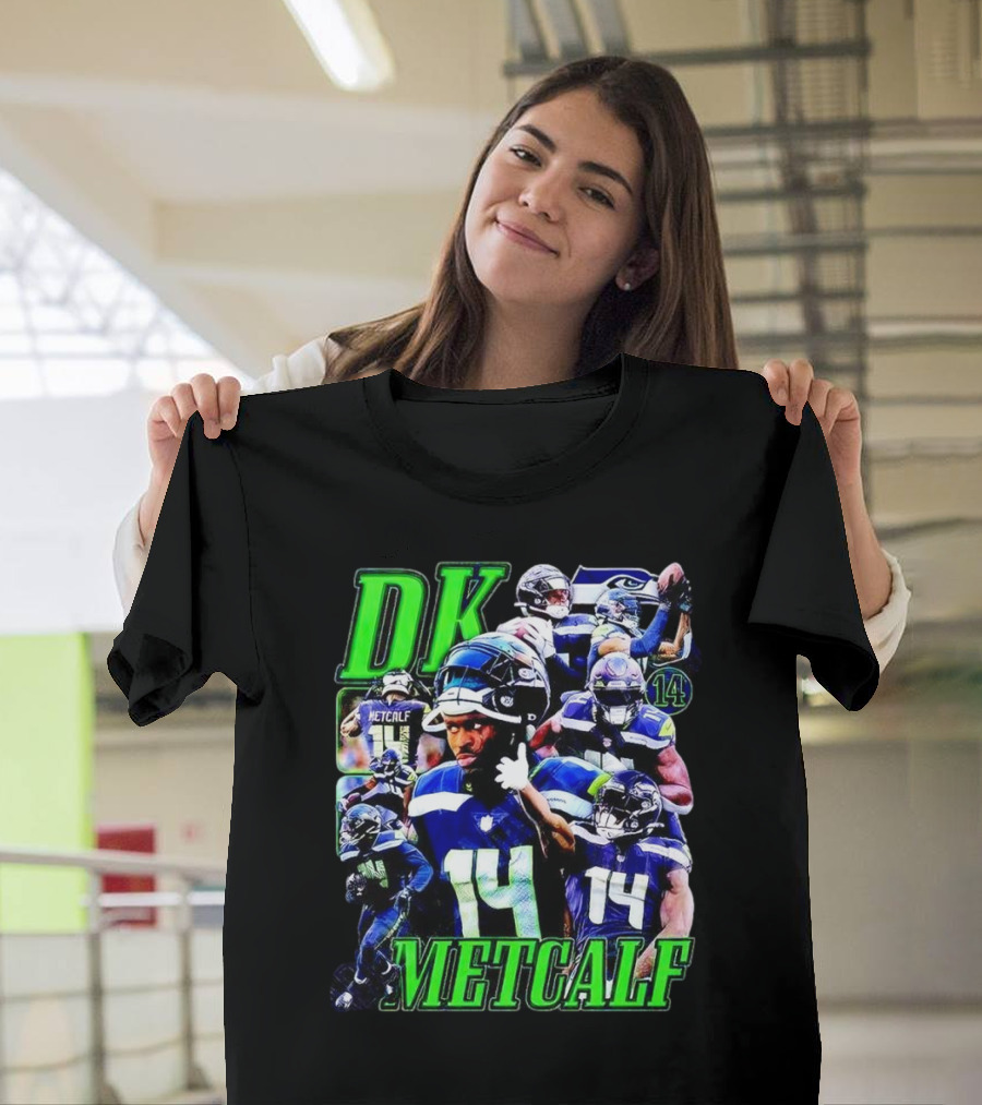 DK Metcalf Seattle Seahawks 14 Retro NFL Player Action Collage T-Shirt