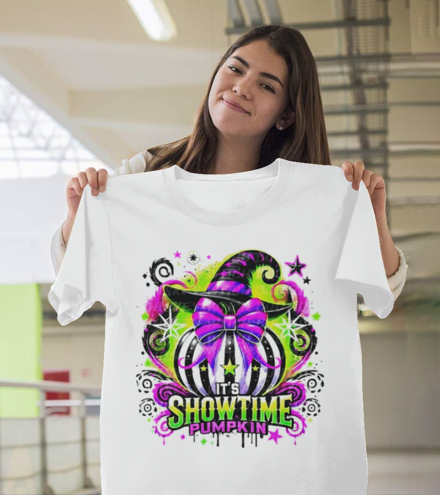 Showtime Pumpkin Witch Hat Neon Vintage Halloween T-Shirt