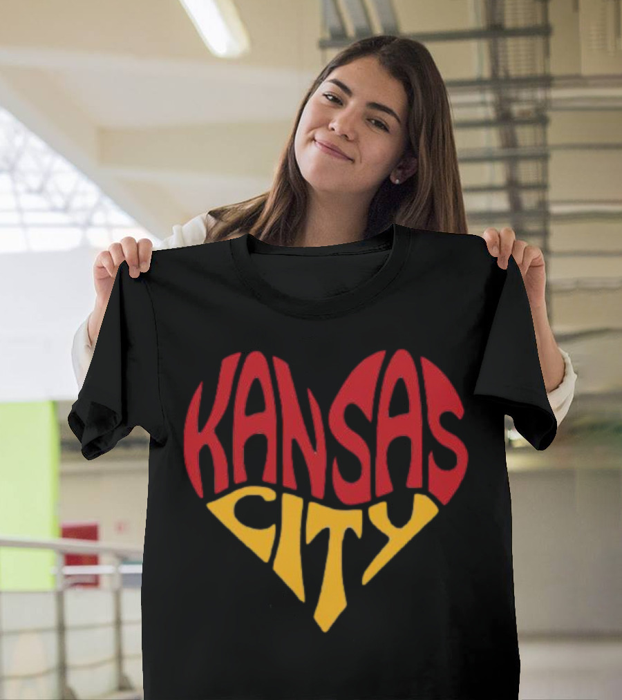 Kansas City Heart Text in Red and Yellow Shaped as a Heart T-Shirt