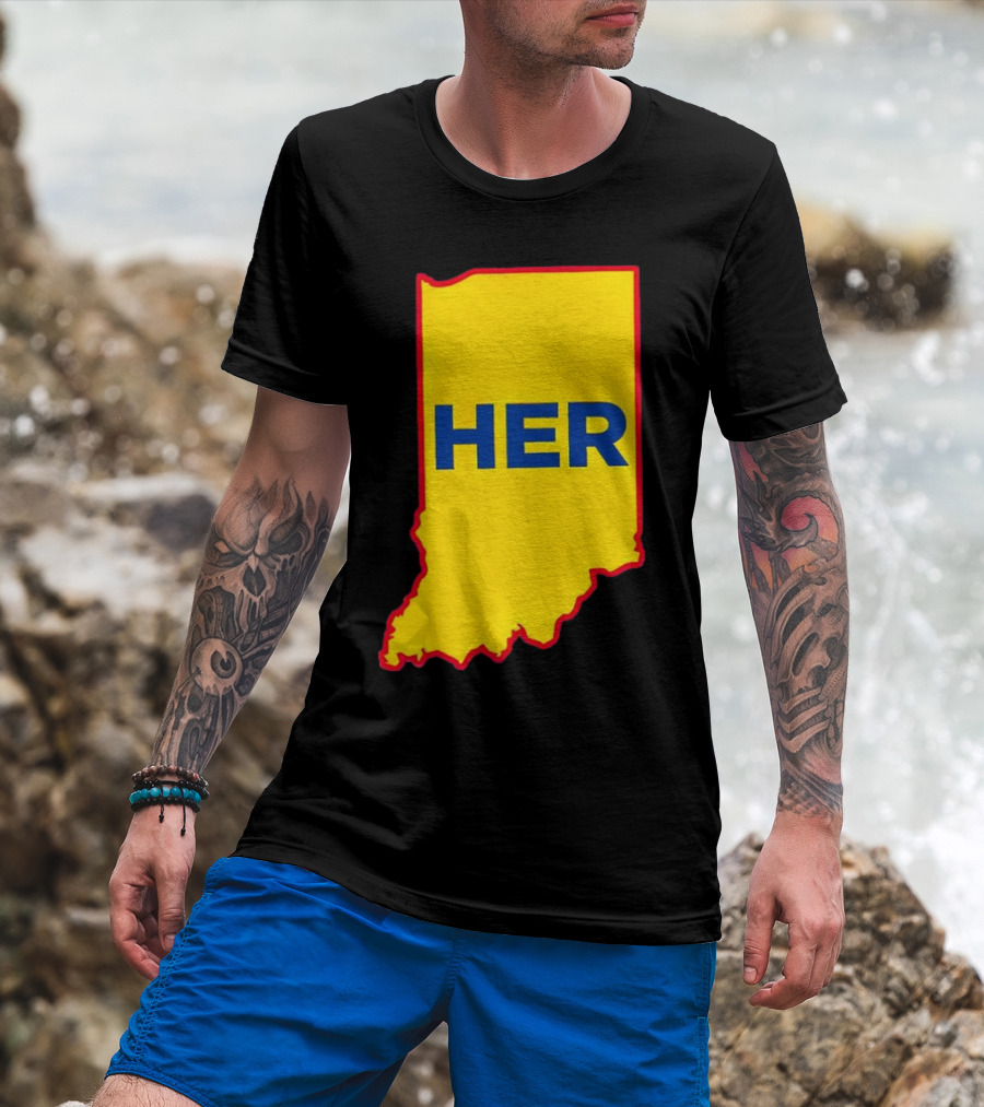 Caitlin Clark Indiana Fever Her State Yellow Map With Blue HER T-Shirt