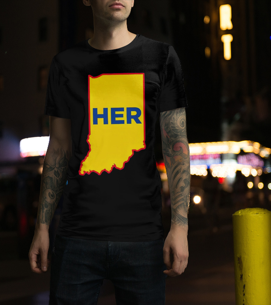 Caitlin Clark Indiana Fever Her State Yellow Map With Blue HER T-Shirt