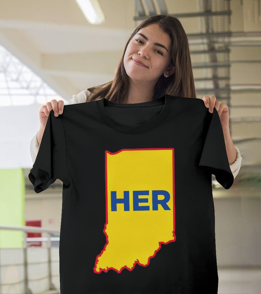 Caitlin Clark Indiana Fever Her State Yellow Map with Blue HER T-Shirt