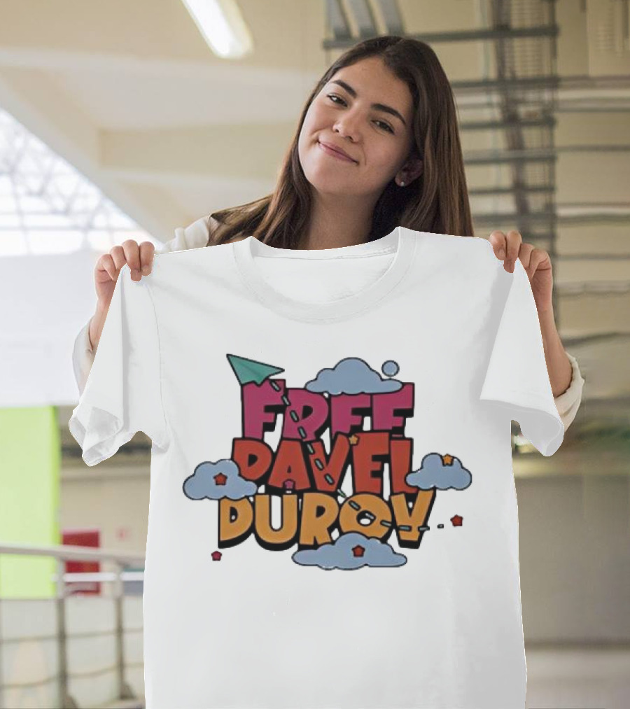 Free Pavel Durov Telegram Graffiti Clouds Paper Airplane T-Shirt