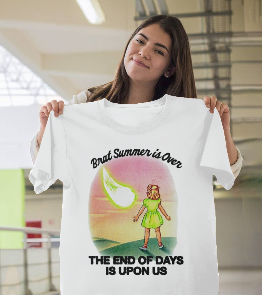 Brat Summer Is Over The End of Days Is Upon Us Girl Watches Meteor Sunset T-Shirt