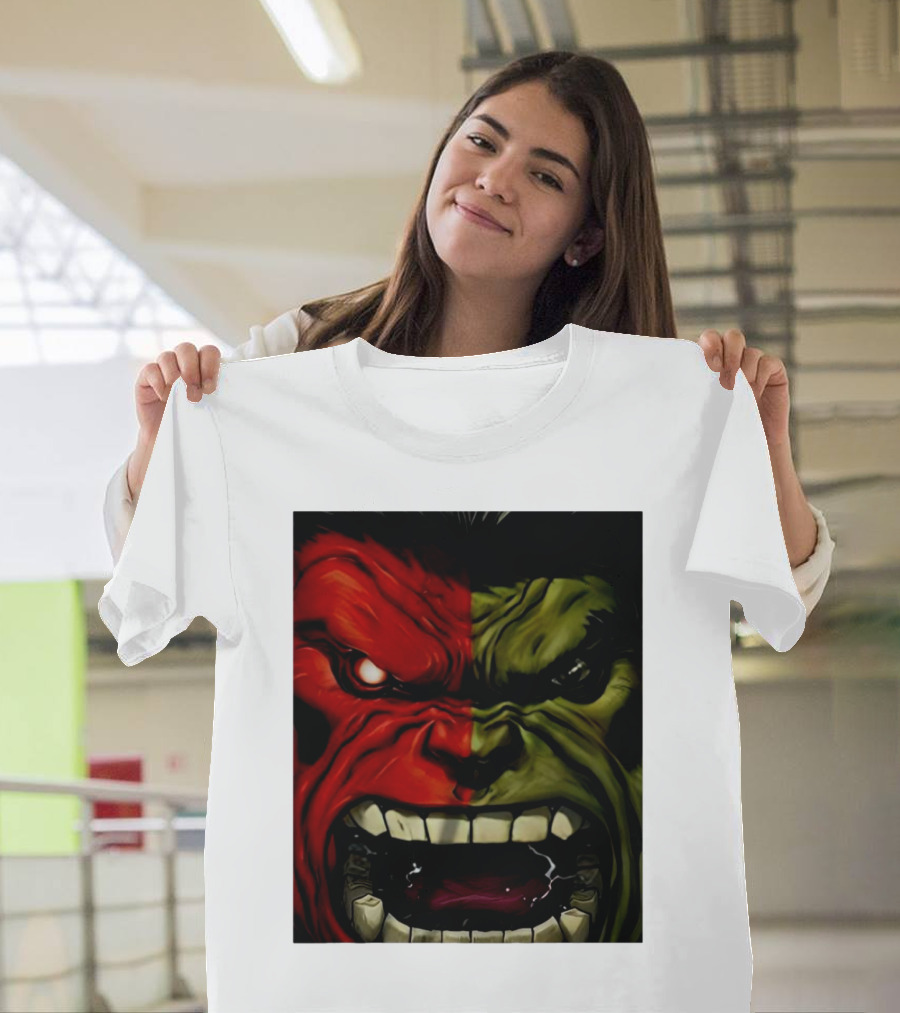 Red Hulk Green Hulk Split Face T-Shirt
