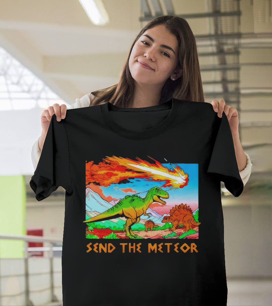 Send The Meteor Dinosaur T-Rex and Stegosaurus Meteor Impact T-Shirt