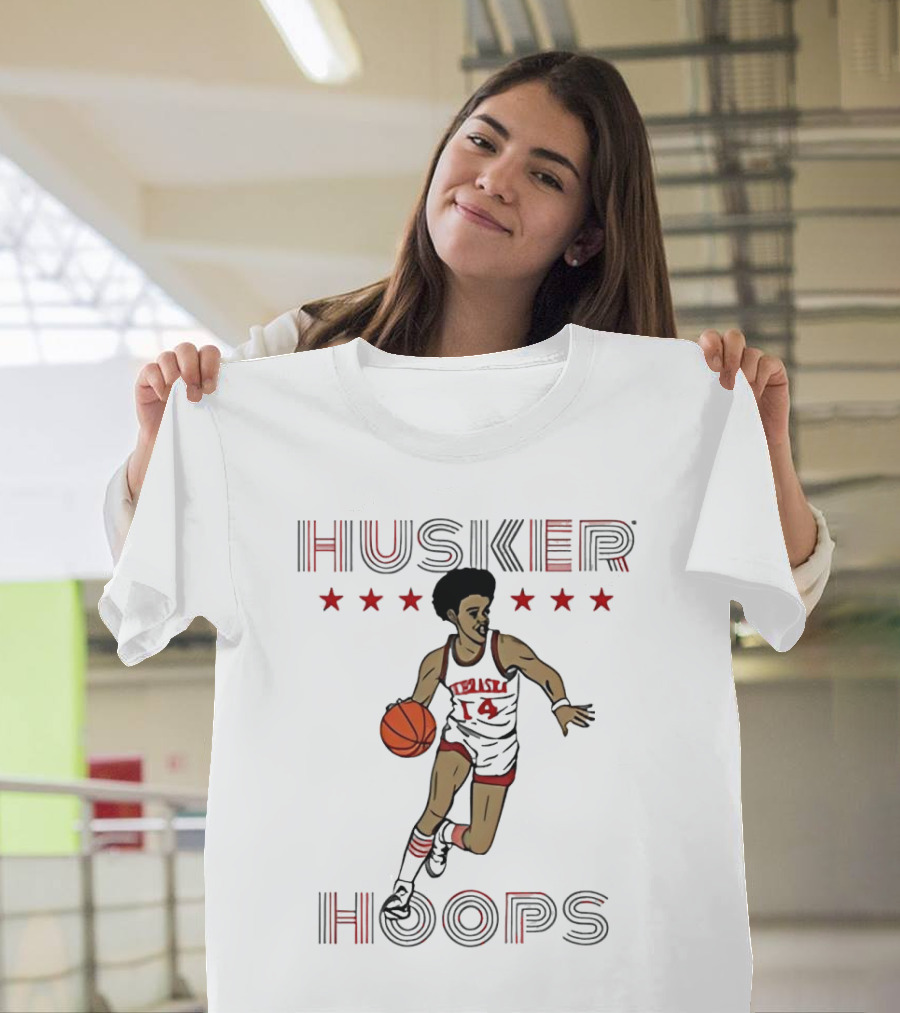 Husker Hoops Nebraska Cornhuskers Basketball Player With Stars T-Shirt