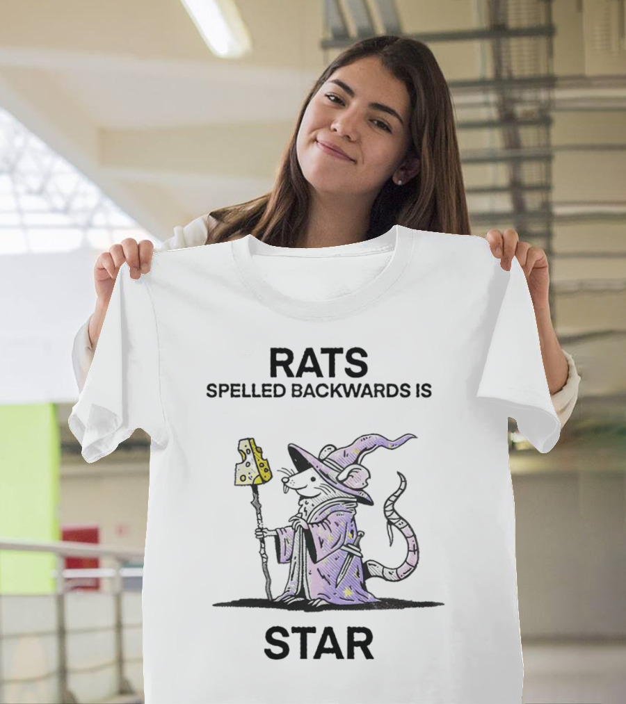 Rats Spelled Backwards Is Star Wizard of Barge Mage Rat with Staff T-Shirt