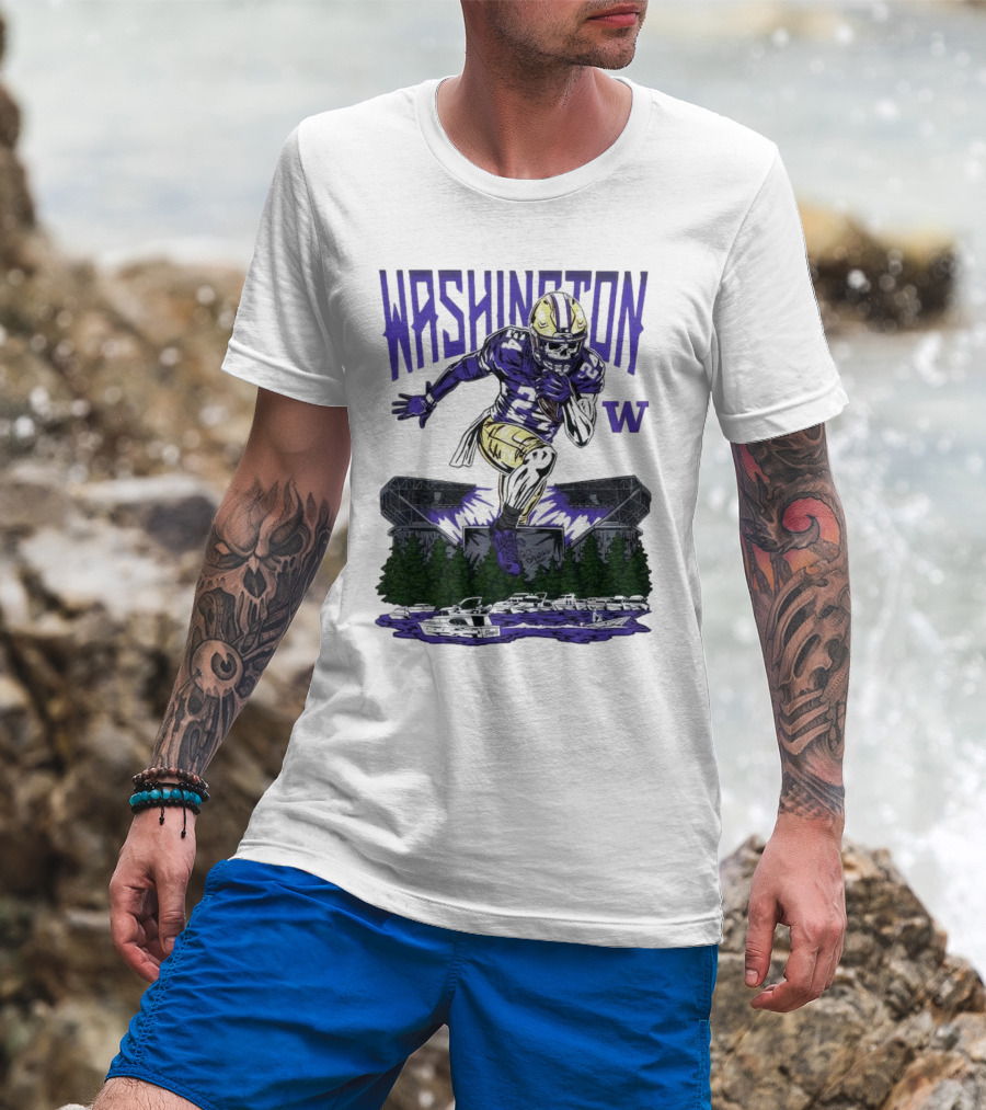 Washington Huskies Dawg Dash Immortal Football Stadium And Boats T-Shirt