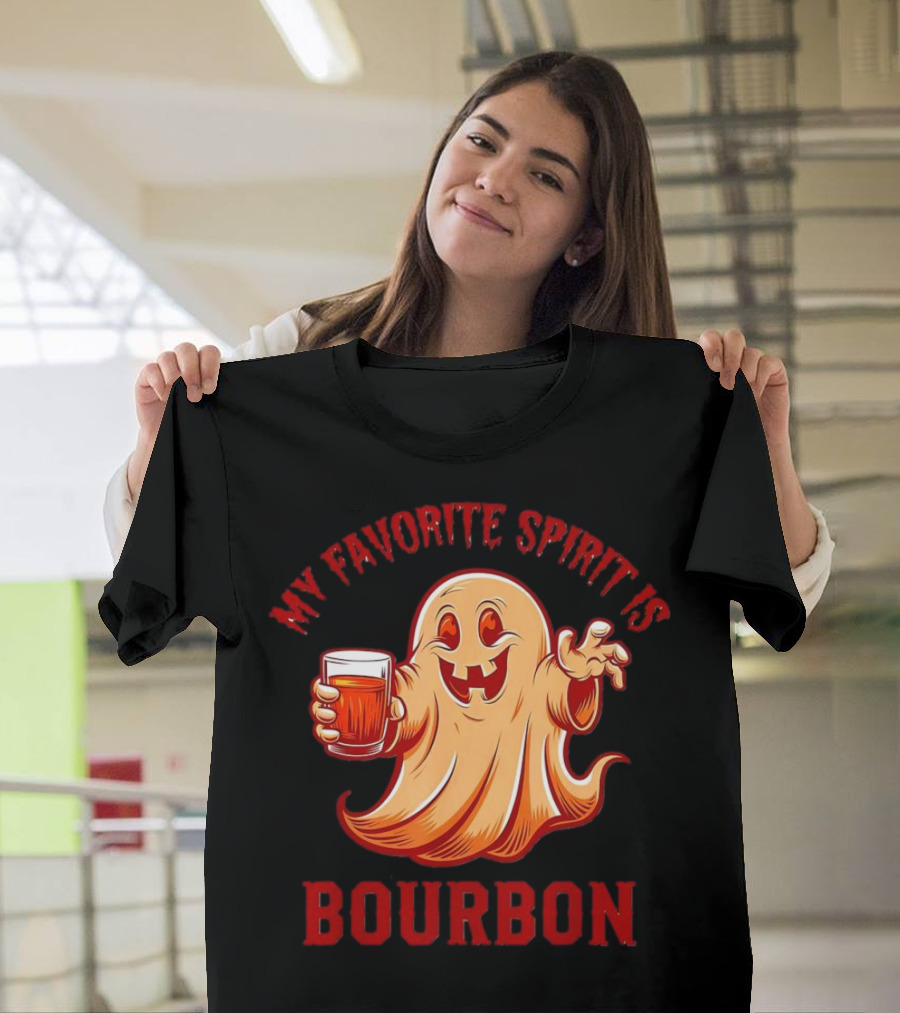 My Favorite Spirit Is Bourbon Ghost Holding Glass Halloween T-Shirt